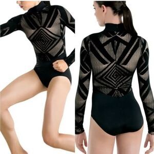 WEISSMAN Balera Dance costume black Geometric Lace Leotard MT10336 Adult MA